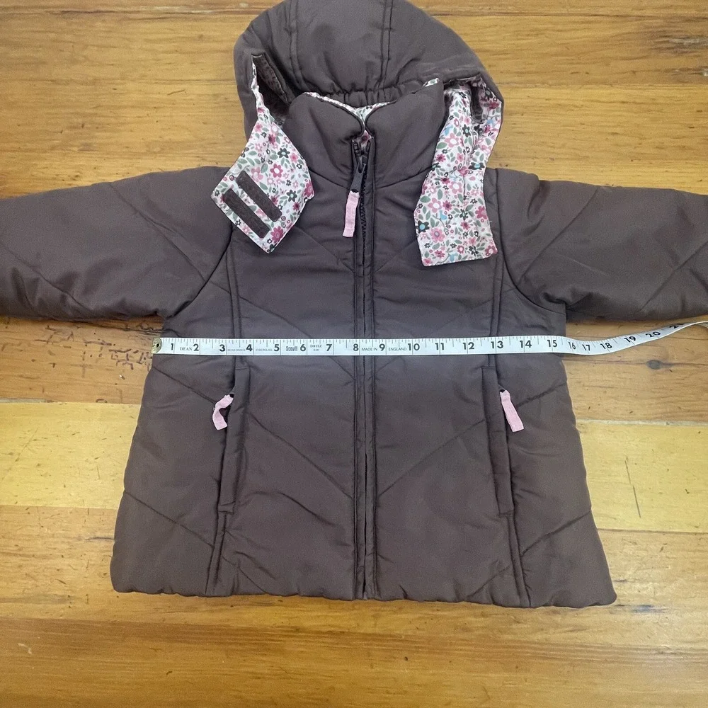 Oshkosh Girls Winter Peacoat Brown/Pink Size 4 Hooded Jacket‎ Removable Hood